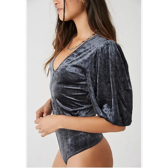 Intimately Free People Velvet Don’t You Wish Bodysuit Color Sunflower Seed - Picture 3 of 4